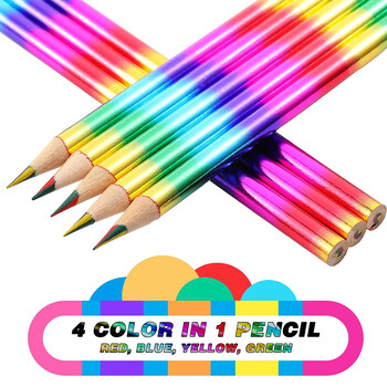 12 τμχ Rainbow 4 Color in 1 Pencils Rainbow Pencils Ξύλινα χρωματιστά μολύβια Πολύχρωμα μολύβι για παιδιά Σχολικά είδη γραφείου