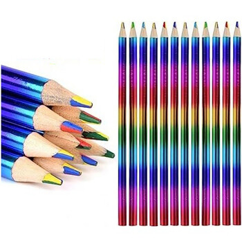 12 τμχ Rainbow 4 Color in 1 Pencils Rainbow Pencils Ξύλινα χρωματιστά μολύβια Πολύχρωμα μολύβι για παιδιά Σχολικά είδη γραφείου