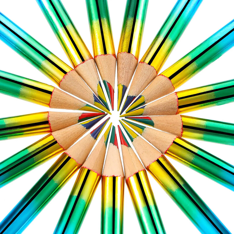 12 creioane curcubeu 4 culori în 1 Creioane curcubeu Creioane colorate din lemn Creioane multicolore pentru copii Rechizite școlare de birou