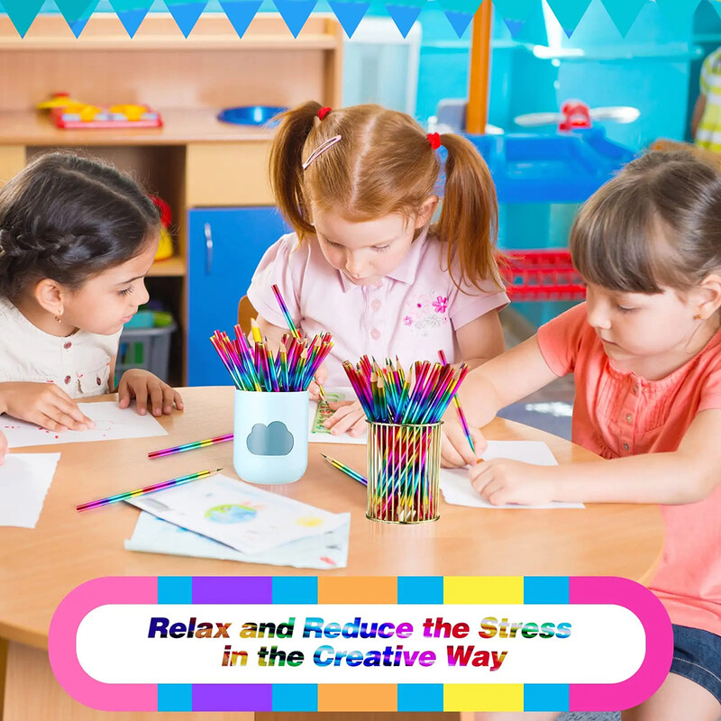 12 creioane curcubeu 4 culori în 1 Creioane curcubeu Creioane colorate din lemn Creioane multicolore pentru copii Rechizite școlare de birou