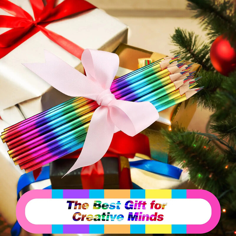 12 creioane curcubeu 4 culori în 1 Creioane curcubeu Creioane colorate din lemn Creioane multicolore pentru copii Rechizite școlare de birou