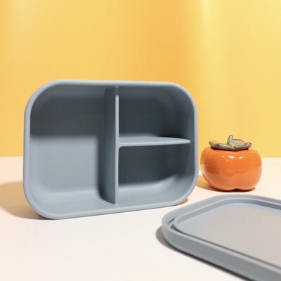 Recipient de mâncare pentru gustări pentru copii, fără Bpa, cutie de prânz pliabilă din silicon Bento, pliabilă cu capac