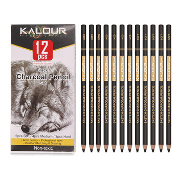 KALOUR 6/12 Carbon Pencil Professional White Charcoal Μολύβι Highlight Λευκό/Μαύρο/Έγχρωμο ανθρακικό σκίτσο Εργαλεία ζωγραφικής με μολύβι