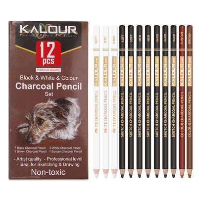 KALOUR 6/12 Carbon Pencil Professional White Charcoal Μολύβι Highlight Λευκό/Μαύρο/Έγχρωμο ανθρακικό σκίτσο Εργαλεία ζωγραφικής με μολύβι