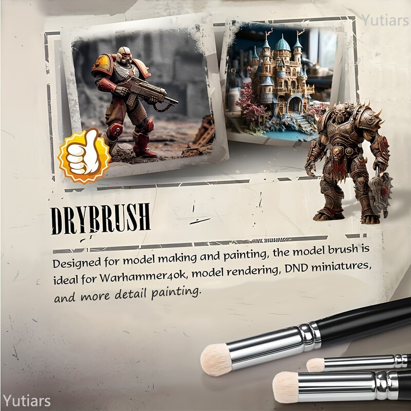 Pictură în miniatură cu pensulă uscată, set de pensule uscate, pensule miniaturale pentru 40K, model la scară și pictură artistică