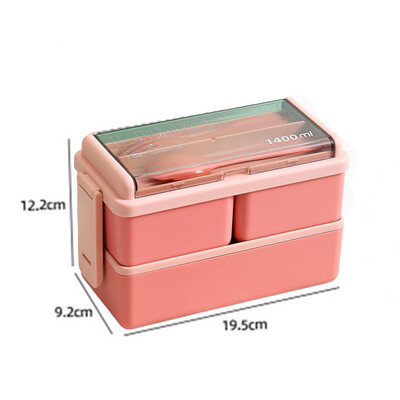 Kahekihiline lõunakarp lastele kahvli ja lusikaga kaasaskantav mikrolaineahi Bento karbid sööginõude komplekt, toidu hoiukonteiner