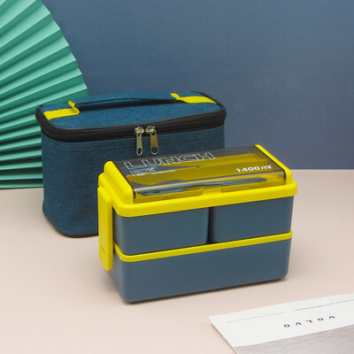 Kahekihiline lõunakarp lastele kahvli ja lusikaga kaasaskantav mikrolaineahi Bento karbid sööginõude komplekt, toidu hoiukonteiner