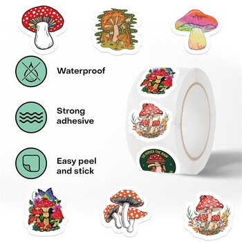 500PCS Kawaii Mushroom Лепкава хартия Стикери Етикети Благодарение Стикер Запечатване Направи си сам декорация Скрапбукинг Канцеларски материали