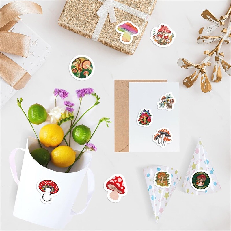 500 buc Etichete autocolante din hârtie lipicioasă ciuperci Kawaii Mulțumesc Autocolant Sigilare DIY Decorare Scrapbooking Materiale de papetărie