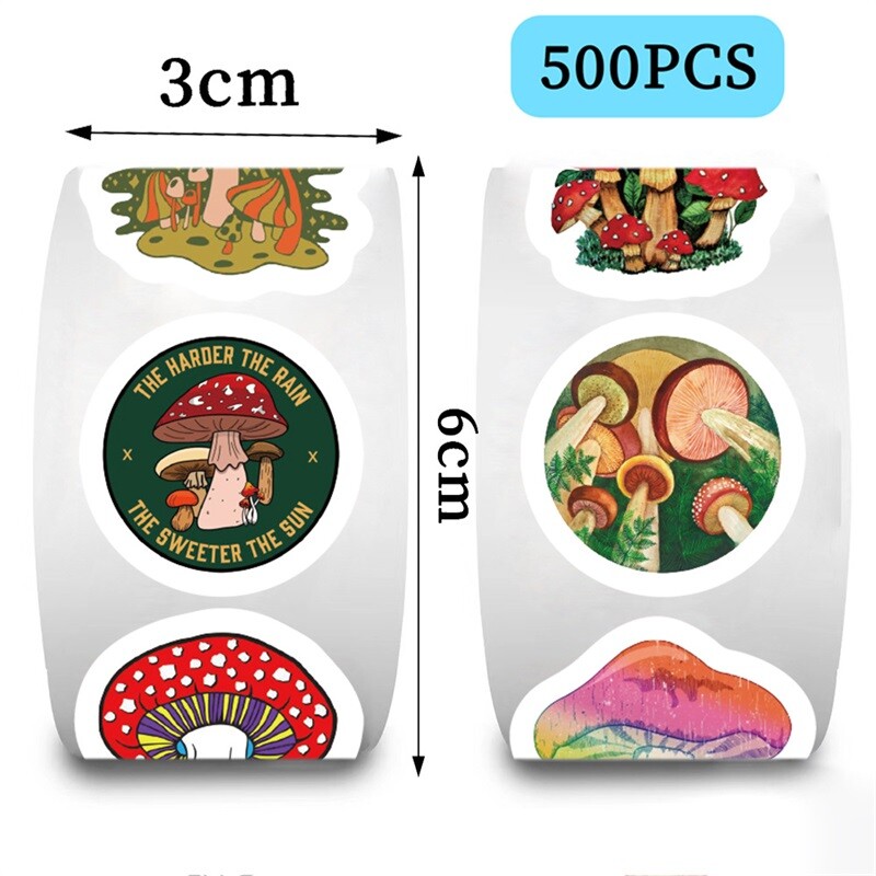 500 buc Etichete autocolante din hârtie lipicioasă ciuperci Kawaii Mulțumesc Autocolant Sigilare DIY Decorare Scrapbooking Materiale de papetărie