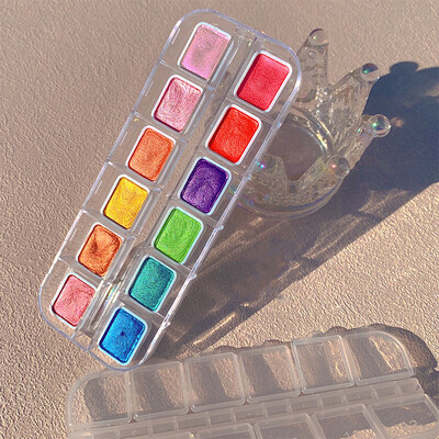 12 värvi pärlmutter akvarell tahke pigment kunstkaunistus metallikvärv joonistus kroom särapulber lilled kaunistus küünepigment