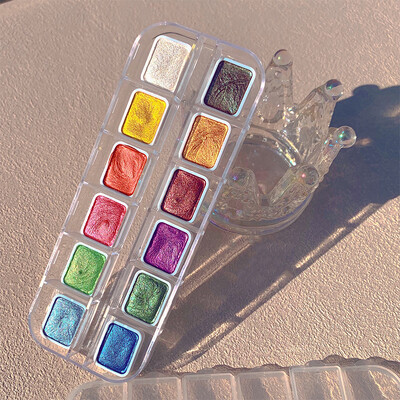 12 värvi pärlmutter akvarell tahke pigment kunstkaunistus metallikvärv joonistus kroom särapulber lilled kaunistus küünepigment