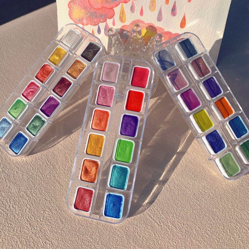 12 värvi pärlmutter akvarell tahke pigment kunstkaunistus metallikvärv joonistus kroom särapulber lilled kaunistus küünepigment