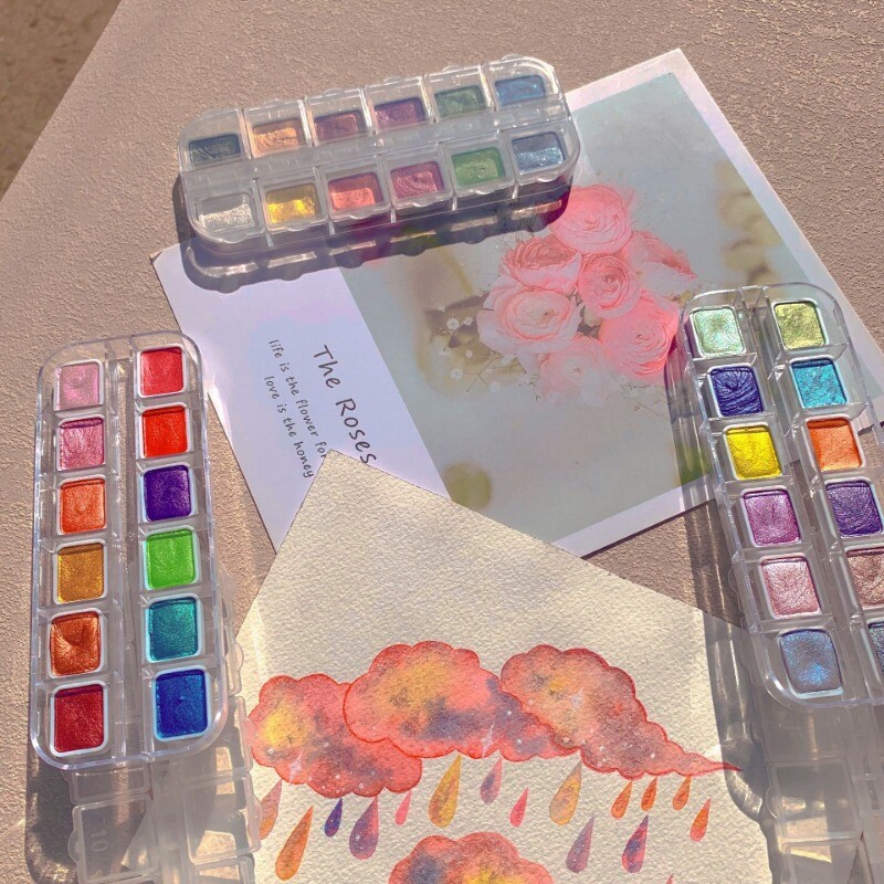 12 värvi pärlmutter akvarell tahke pigment kunstkaunistus metallikvärv joonistus kroom särapulber lilled kaunistus küünepigment