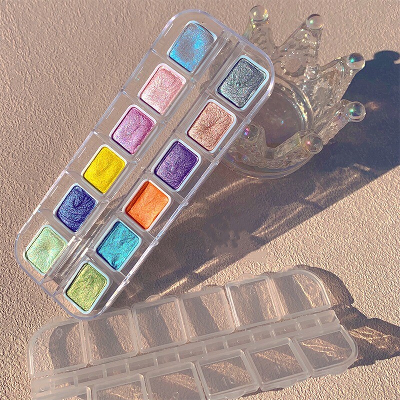 12 värvi pärlmutter akvarell tahke pigment kunstkaunistus metallikvärv joonistus kroom särapulber lilled kaunistus küünepigment