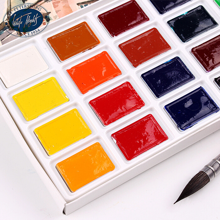 Rusiška balta naktis 16/24 spalvų kietos akvarelės dažai, skaidrūs pigmentiniai piešimo dažymo reikmenys
