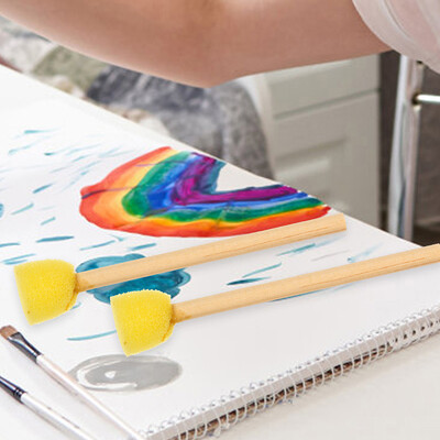 12 τμχ Σφουγγάρι βαφής με ξύλινη λαβή στρογγυλό για βάψιμο παιδικών κυλινδρικών πινέλων αφρού