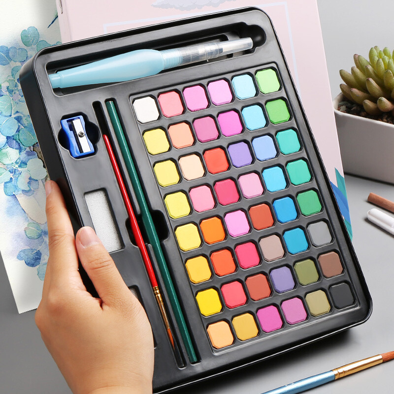 36/48 Tvirtas akvarelės geležinės dėžutės dažų rinkinys su dažų šepetėliu Akvarelinio popieriaus pigmento nešiojamas piešimo rinkinys, dovanų meno reikmenys