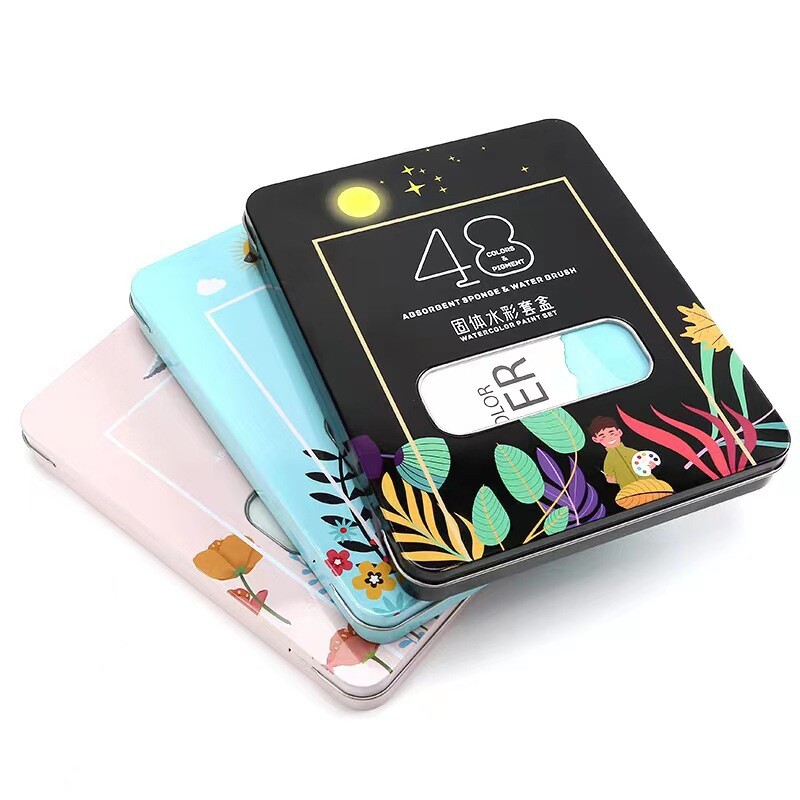 36/48 Tvirtas akvarelės geležinės dėžutės dažų rinkinys su dažų šepetėliu Akvarelinio popieriaus pigmento nešiojamas piešimo rinkinys, dovanų meno reikmenys