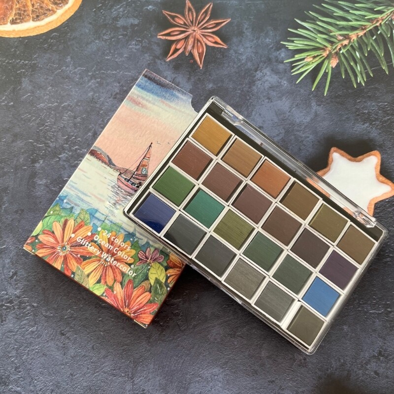 Profesionalūs akvareliniai dažai 24 blizgantys vandenyno spalvos metaliniai tvirti akvarelės rinkiniai, skirti vaikams pradedantiesiems piešti