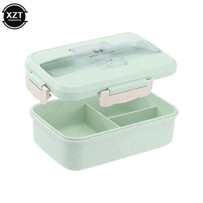 3Grid Microwave Lunch Box Wheat Straw Dinnerware Food Storage Container Children Kids School Office Bento Box Portable Lunch Bag