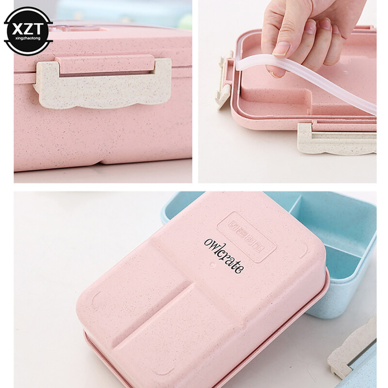 Cutie de prânz pentru cuptor cu microunde 3Grid Veselă din paie de grâu Recipient pentru depozitarea alimentelor Copii Copii Şcoală Birou Cutie Bento Geantă portabilă de prânz