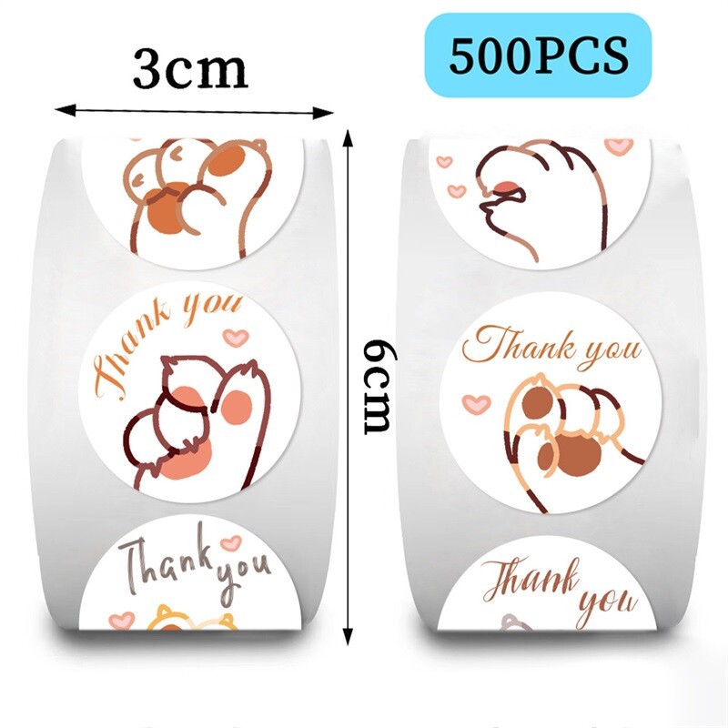 500 de bucăți etichete de hârtie cu gheare de pisică drăguțe, autocolant mulțumesc, etanșare, decorare DIY, pentru albume de albume, articole de papetărie, consumabile de contabilitate manuală