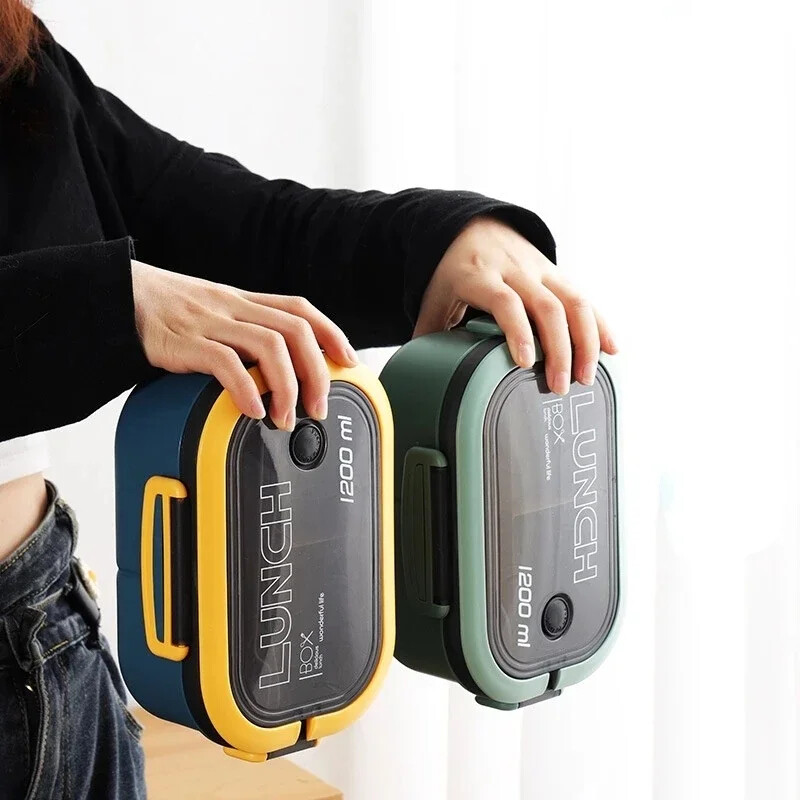 1200 ml lõunasöögikarp lastele 2 kihiline laste mikrolaineahi Bento karp lusikakahvliga kaasaskantav hermeetiline lekkekindel täiskasvanute toidukonteiner