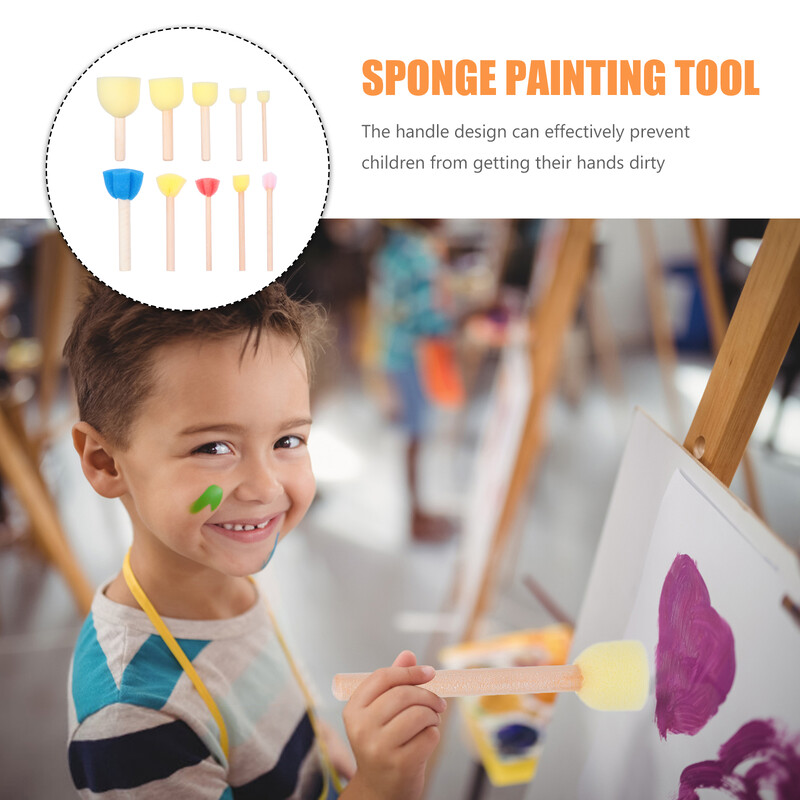 10 tk värvipintsliga joonistamise ümmargune grafiti käsnaga maalimise tööriist väikelapse meisterdamiseks