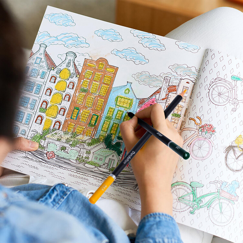 13 creioane colorate din lemn negru cu ascuțitor, desene pentru studenți Kawaii, triunghi artistic non-toxic Set de creioane cu două capete pentru copii