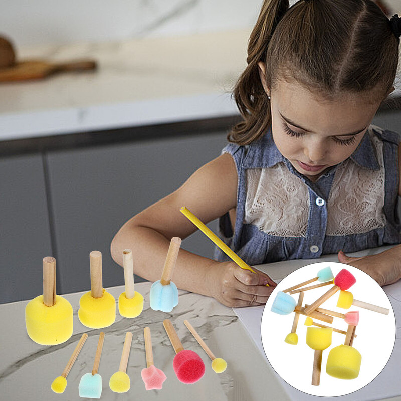 10 bucăți vopsea cu pensulă rotundă pentru copii mici, bureți pentru pictura M copii, instrument de desen pentru graffiti pentru copii