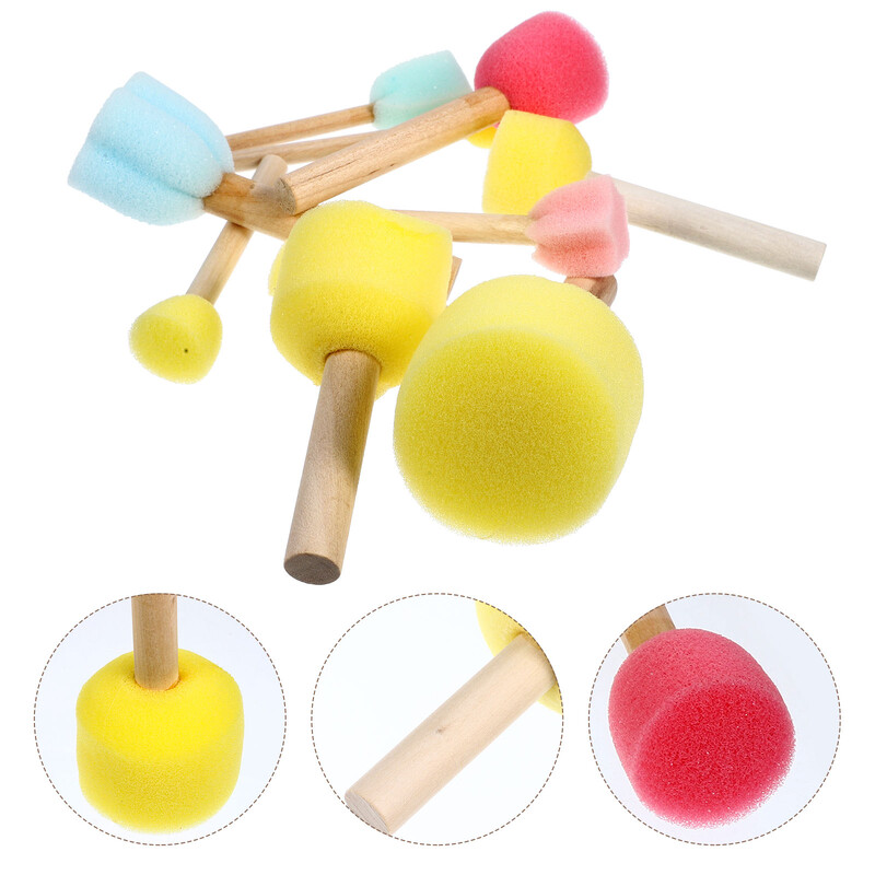 10 bucăți vopsea cu pensulă rotundă pentru copii mici, bureți pentru pictura M copii, instrument de desen pentru graffiti pentru copii