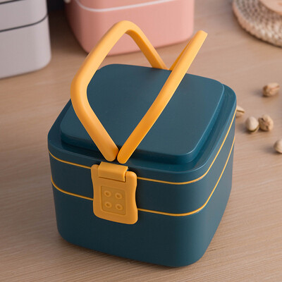 Double layer portable lunch box with cover for office workers student Microwavable bento box Plastic food container With Spoons