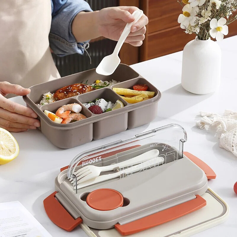 1300 ml sahtliga lõunakarp Kaasaskantav mikrolaineahjuga suletud Bento kast lusikakahvliga Õpilaskontori töötajad Toidukonteinerid