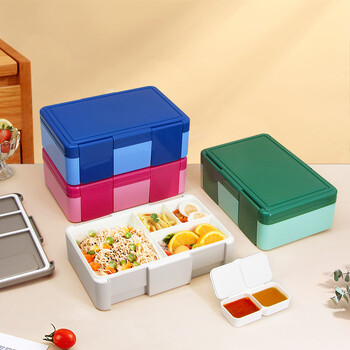 1450ml Bento Box for Kids Σφραγισμένα κουτιά μεσημεριανού γεύματος 4 διαμερισμάτων με πιρούνι κουταλιού Θέρμανση φούρνου μικροκυμάτων Bento Box Δοχεία Bento τροφίμων