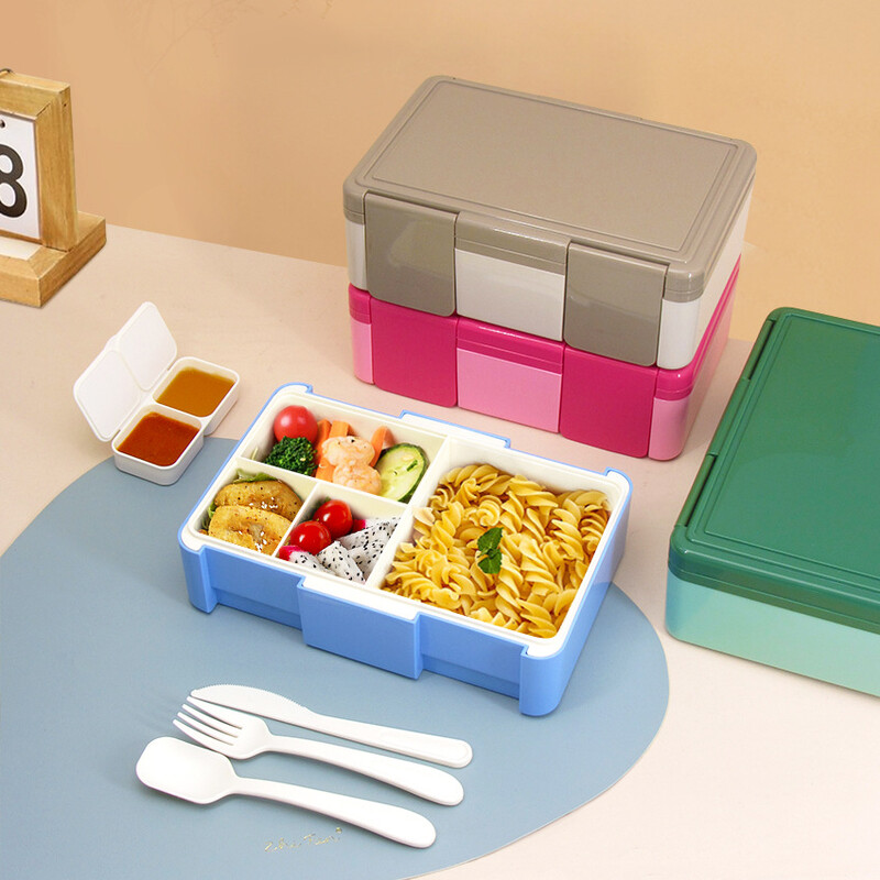1450 ml Bento Box lastele 4 kambriga suletud lõunakarbid lusikakahvliga Mikrolaineahjus soojendus Bento Box Toidu Bento konteinerid