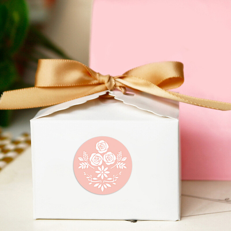 100-500 tk Roosilillega tänukleebised Kirjatarvete kleebised Festivali sünnipäevapeo kingituste kaunistused Käsitsi valmistatud kleebis