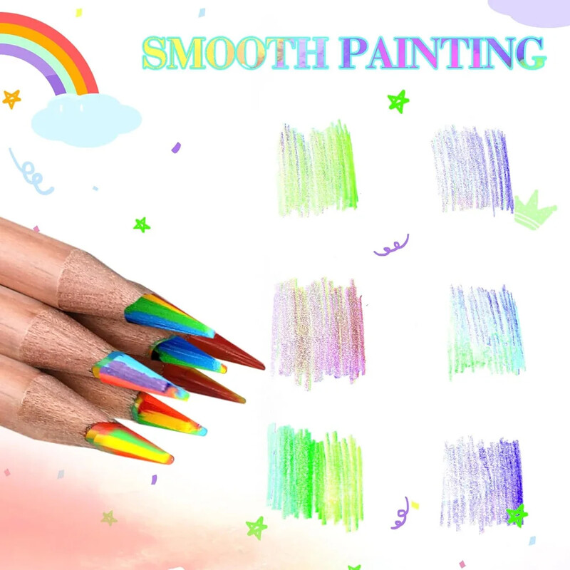 Värviline pliiats 7 värvi üks pliiats Mitmevärviline pliiats vikerkaare 7 värvi segatud värvi Magic Student 7 värvi joonistuspliiats käsitsi maalitud