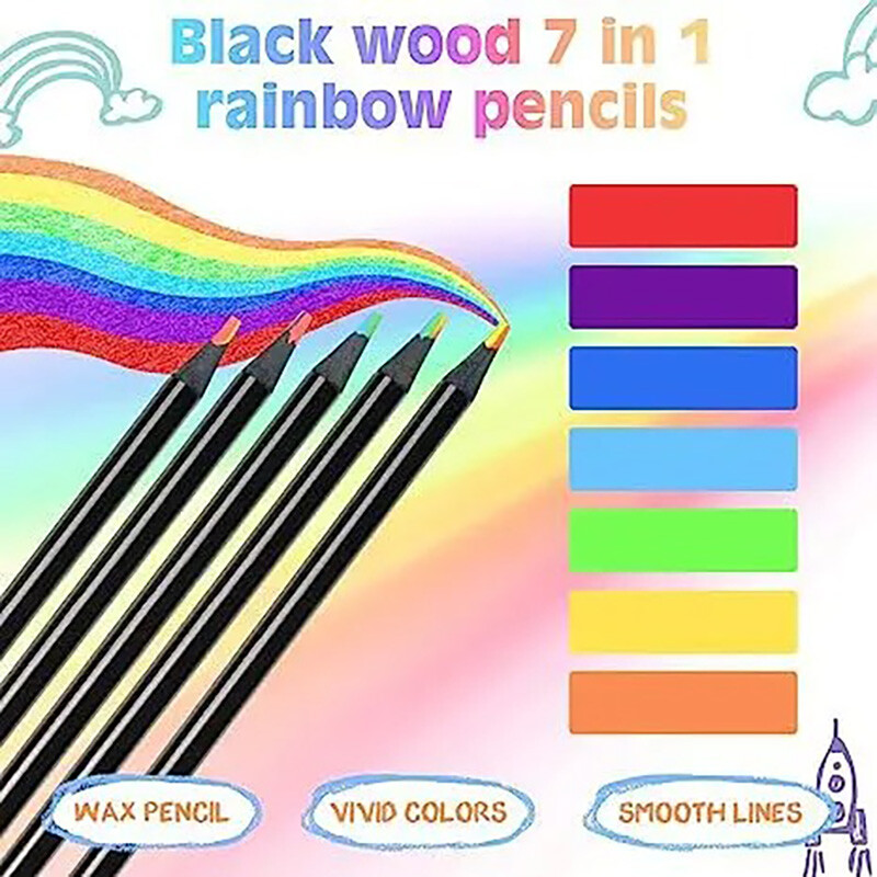 10 бр. Kawaii Rainbow Pencil 7 Colors Concentric Gradient Crayons Моливи за подаръци Моливи за оцветяване Художествена живопис Рисуване Ученически пособия