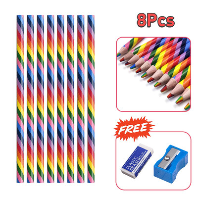 4/8/12 buc. Creion curcubeu Kawaii, 7 culori, creioane colorate cu gradient concentric, cadou pentru copii, creioane colorate, pictură artistică, desen, articole de papetărie