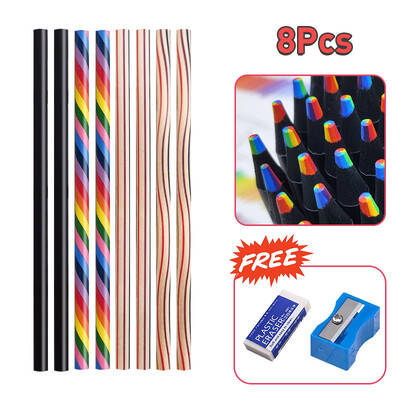 4/8/12 buc. Creion curcubeu Kawaii, 7 culori, creioane colorate cu gradient concentric, cadou pentru copii, creioane colorate, pictură artistică, desen, articole de papetărie