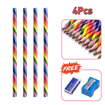 4/8/12 buc. Creion curcubeu Kawaii, 7 culori, creioane colorate cu gradient concentric, cadou pentru copii, creioane colorate, pictură artistică, desen, articole de papetărie