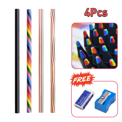 4/8/12 buc. Creion curcubeu Kawaii, 7 culori, creioane colorate cu gradient concentric, cadou pentru copii, creioane colorate, pictură artistică, desen, articole de papetărie