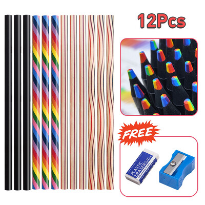 4/8/12 buc. Creion curcubeu Kawaii, 7 culori, creioane colorate cu gradient concentric, cadou pentru copii, creioane colorate, pictură artistică, desen, articole de papetărie