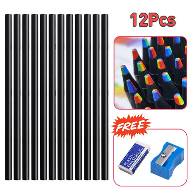 4/8/12 buc. Creion curcubeu Kawaii, 7 culori, creioane colorate cu gradient concentric, cadou pentru copii, creioane colorate, pictură artistică, desen, articole de papetărie