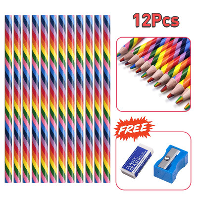 4/8/12 buc. Creion curcubeu Kawaii, 7 culori, creioane colorate cu gradient concentric, cadou pentru copii, creioane colorate, pictură artistică, desen, articole de papetărie