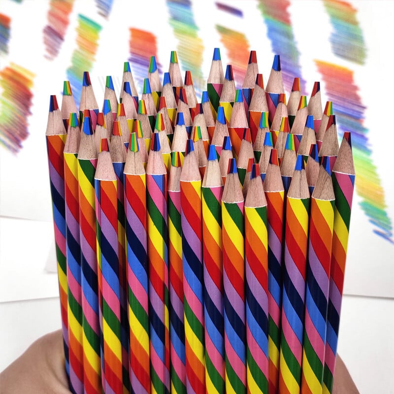 4/8/12 buc. Creion curcubeu Kawaii, 7 culori, creioane colorate cu gradient concentric, cadou pentru copii, creioane colorate, pictură artistică, desen, articole de papetărie
