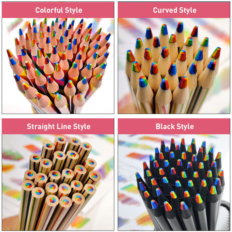 4/8/12 buc. Creion curcubeu Kawaii, 7 culori, creioane colorate cu gradient concentric, cadou pentru copii, creioane colorate, pictură artistică, desen, articole de papetărie