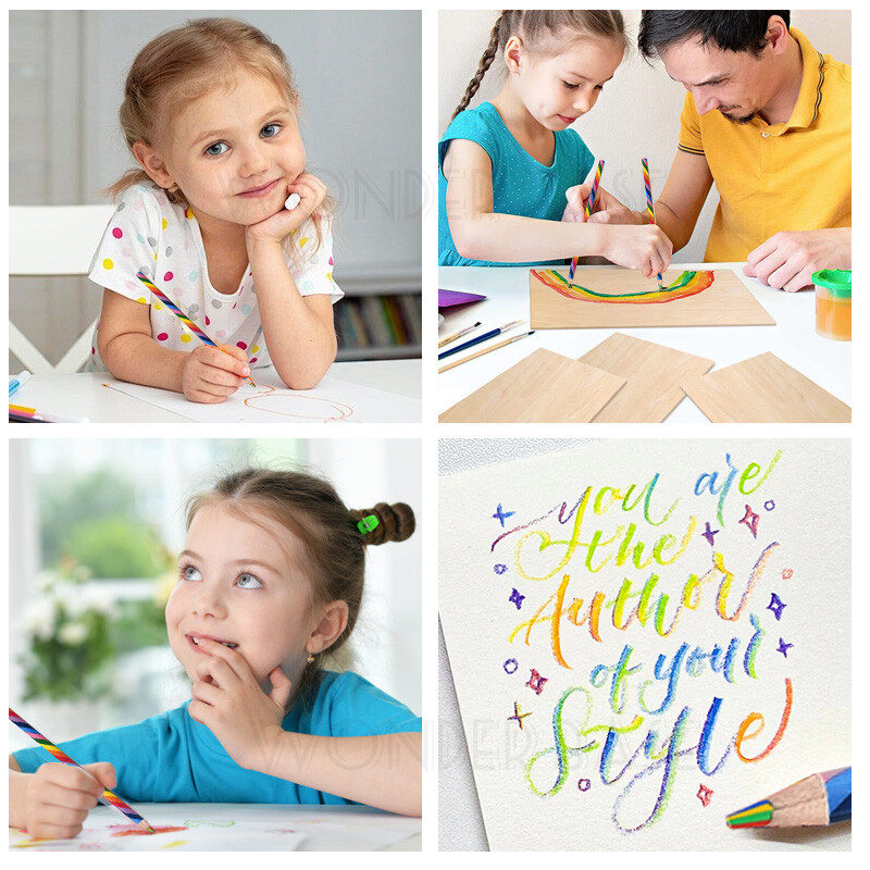 4/8/12 buc. Creion curcubeu Kawaii, 7 culori, creioane colorate cu gradient concentric, cadou pentru copii, creioane colorate, pictură artistică, desen, articole de papetărie