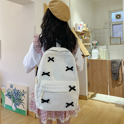 Rucsacuri drăguț cu fundătură estetică Genți ușoare de școală pentru studenți Rucsac dulce pentru fete Mochilas de colegiu din velur pentru femei